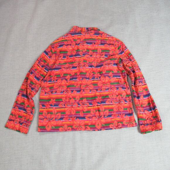 Chicos Jacket Womens Size 1 Orange Floral Woven Boho Button Blazer Beachy Retro - Picture 4 of 7